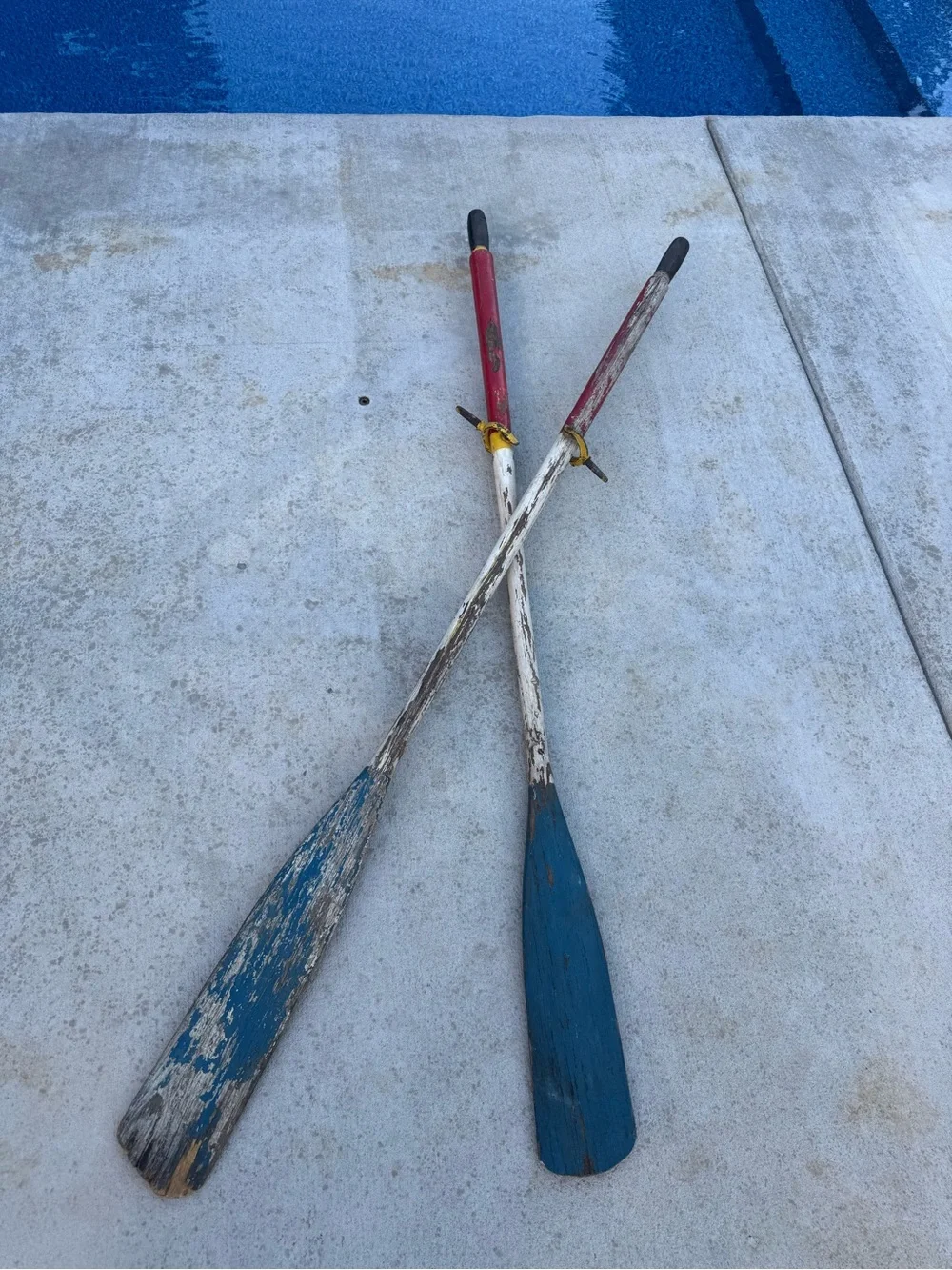 Vintage Wooden Boat Oars Original Paint And Metal Oar Locks Rare Find